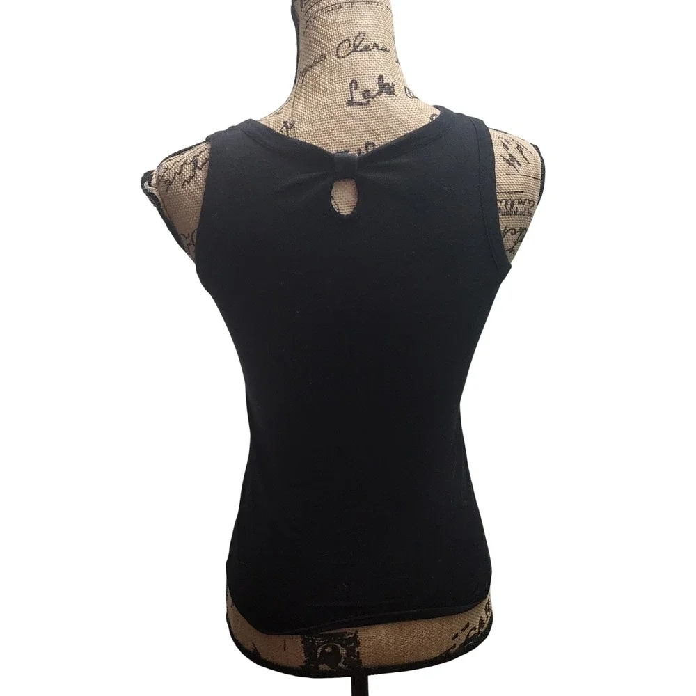 Justice Black Rhinestone Tank Top‎ Girls Size 14 Keyhole Back Bow Detail